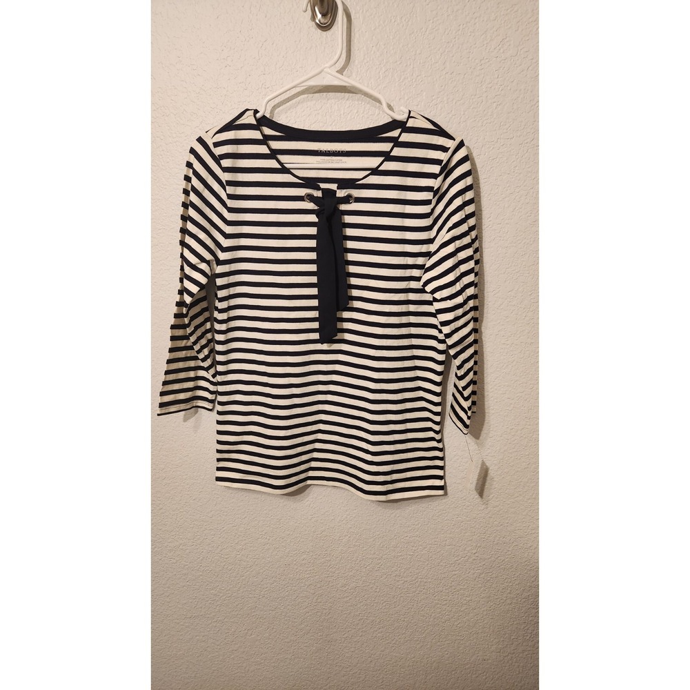 NWT Talbots Stripe Tie Neck Tee navy and white women's small